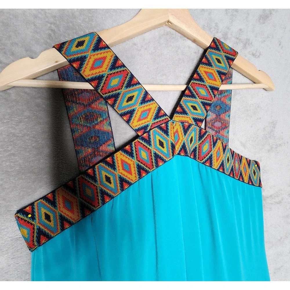 New York & Co Dress Womens Large Maxi Long Sleeveless Swing Relaxed Pleated Boho